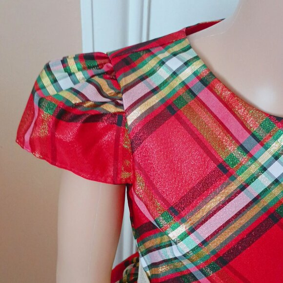 Sweet Charmers Plaid Jacket Dress 6 2 Piece Red & Gold Christmas Velvet Jacket - Picture 3 of 9